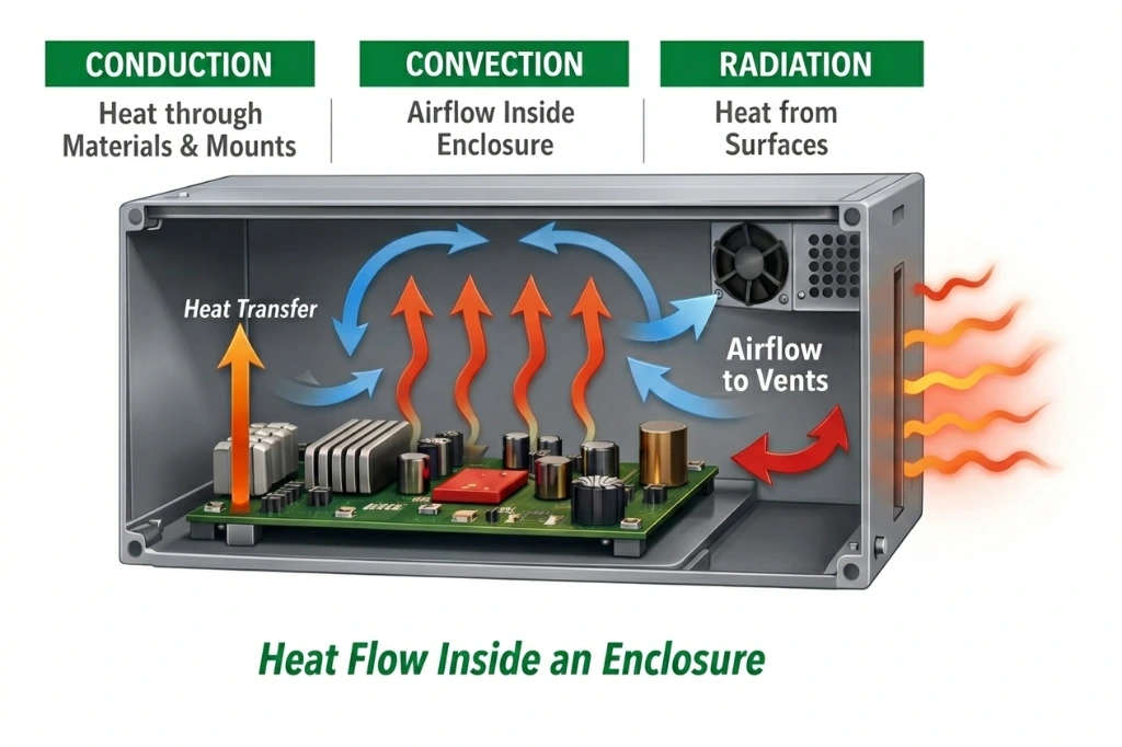 Heat flow inside an enclosure